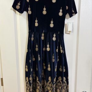 LuLaRoe Black and Gold Midi Dress
